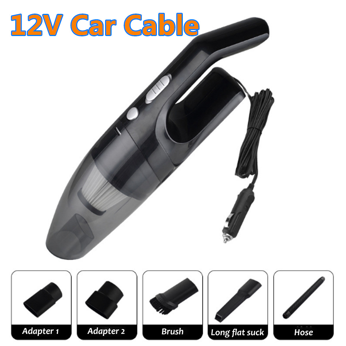 DC 12V Cable/ 120W Usb Cordless Car Vacuum Cleaner Wet and Dry Dual Use Auto Portable Vacuums Cleaner 3500pa for Home Office: 12v car cable