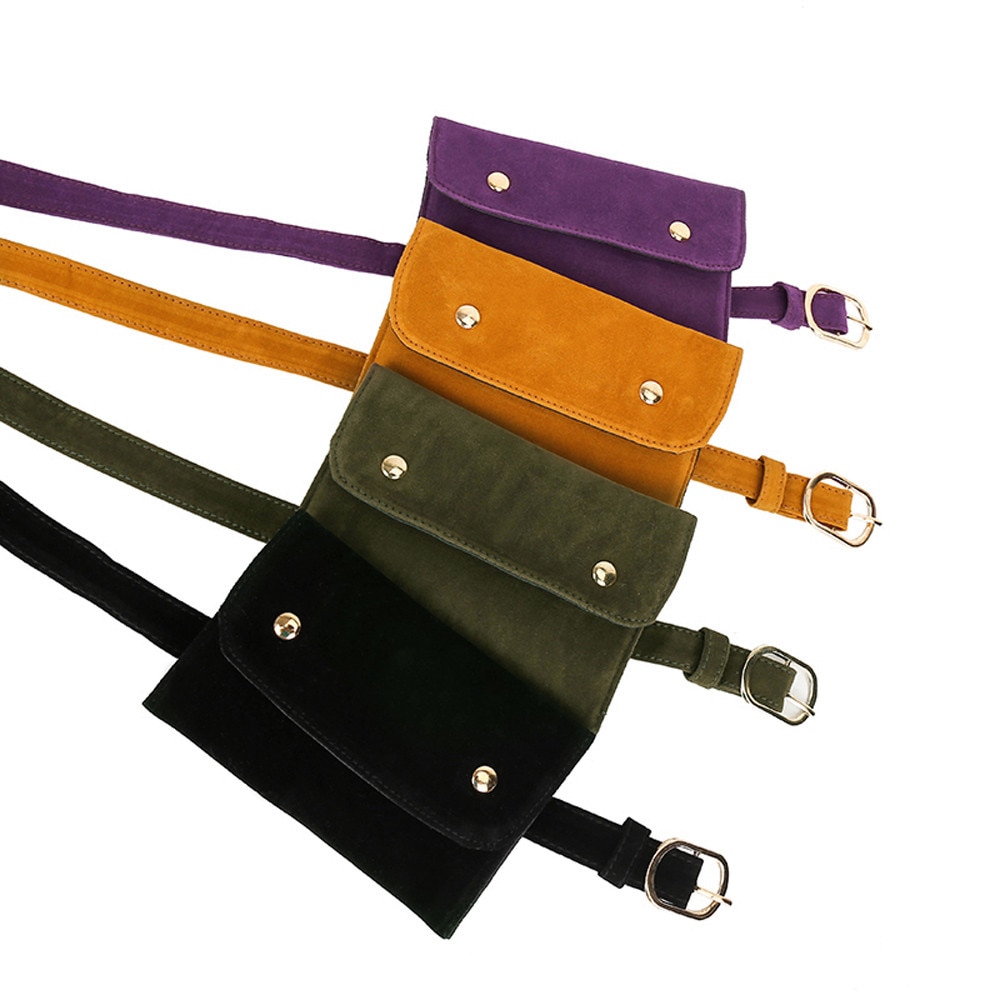 magnet Button Belt Women Pure Color Square Flock Buckle Solid Color Girl's Messenger Bag Chest Bag Waist Bags Damen Taschen