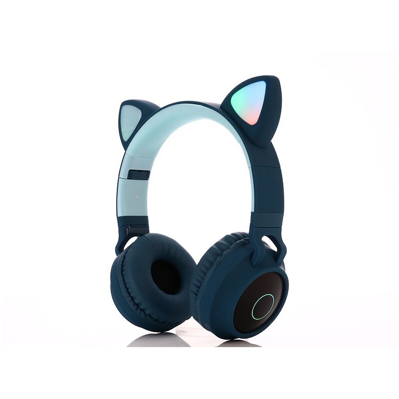 High-Grade headset Cat Ear Noise Cancelling Headphone Bluetooth 5.0 Kids Headset TF Card 3.5mm Plug With Mic Wireless Headphones: Blue