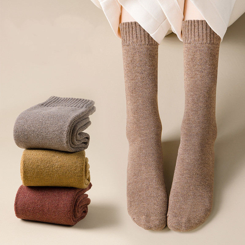 Calcetines de algodón gruesos y cálidos a la de Otoño Invierno señora Casual chica Color sólido calcetines de tubo medio para mujer