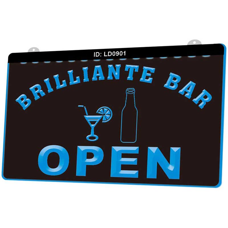 Ld0901 brilliante bar åpenn 3d gravering ledet lys skilt flere farger gratis detaljhandel