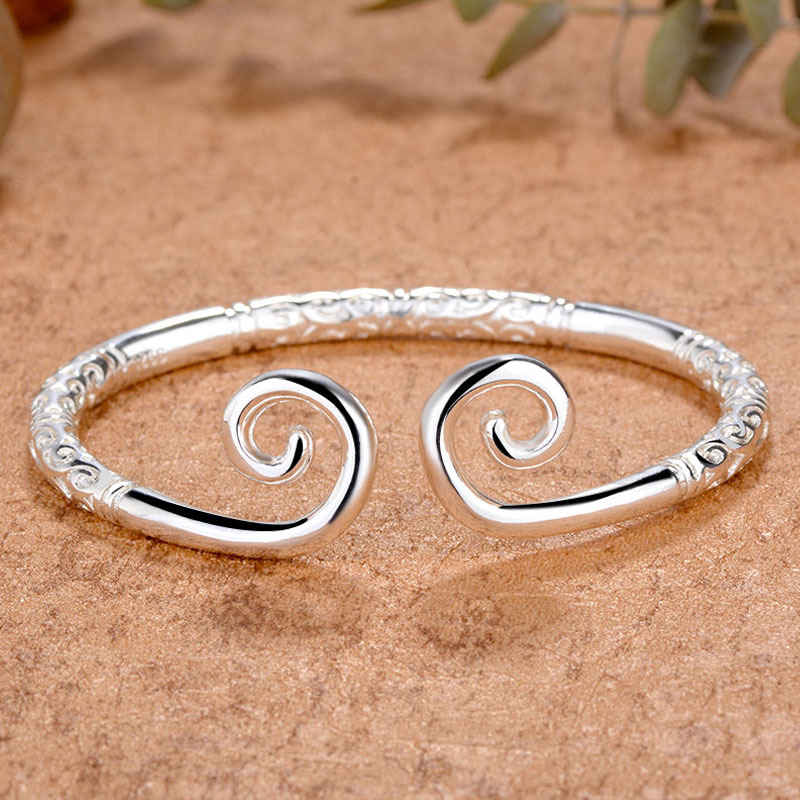 Pulsera de aro dorado para adolescentes, accesorios de estilo tradicional chino, brazalete Vikingo, brazalete para hombres y mujeres: Silver-3