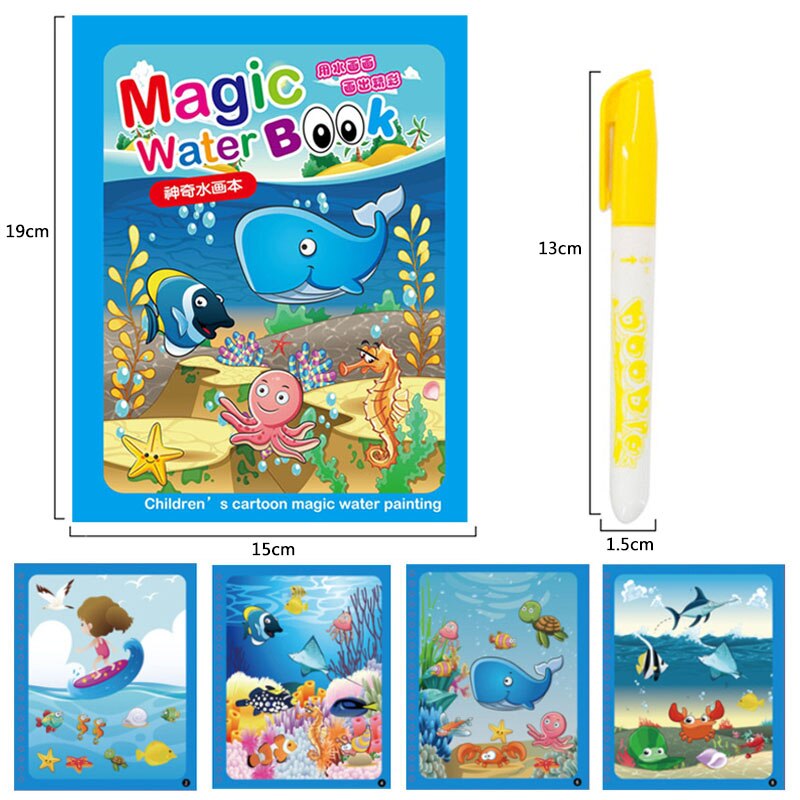 Animal Zoo Princess Magic Water Drawing Book Colorling Mermaid Cartoon Doodle Magic Pen Drawing Board Toys Kids Children: black
