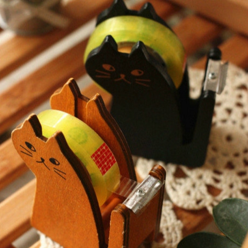 Porte-ruban adhésif en bois Style Vintage, distributeur de ruban adhésif Style chat mignon, fourniture de papeterie de bureau, outil de scellage de coupe de ruban adhésif