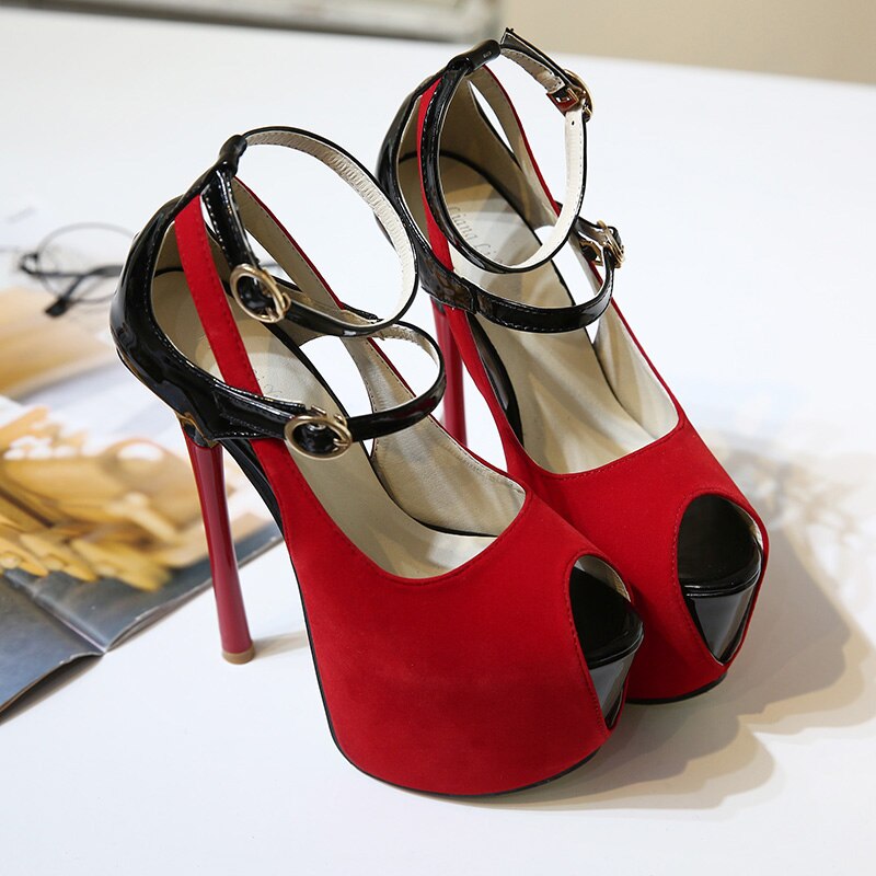 Platform Pompen Vrouwen Sexy Peep Toe Sandalen Gesp Ultra 16Cm Stiletto Sondr Hoge Hakken Wedding Party Schoenen Voor vrouwen