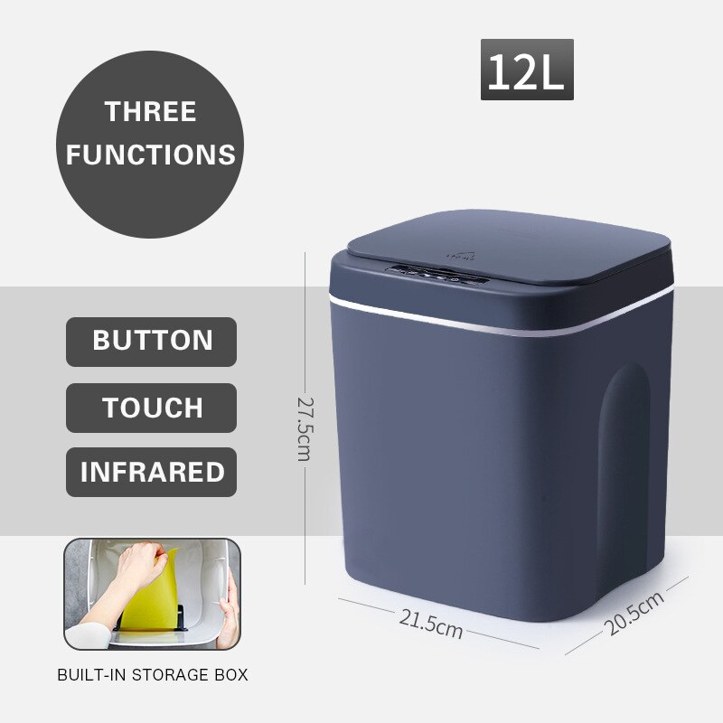 Home Intelligent Trash Can Automatic Touchless Induction Motion Sensor Kitchen Waste Bins Eco-friendly Waste Garbage Bin: Dark Grey 3 Mode 12L