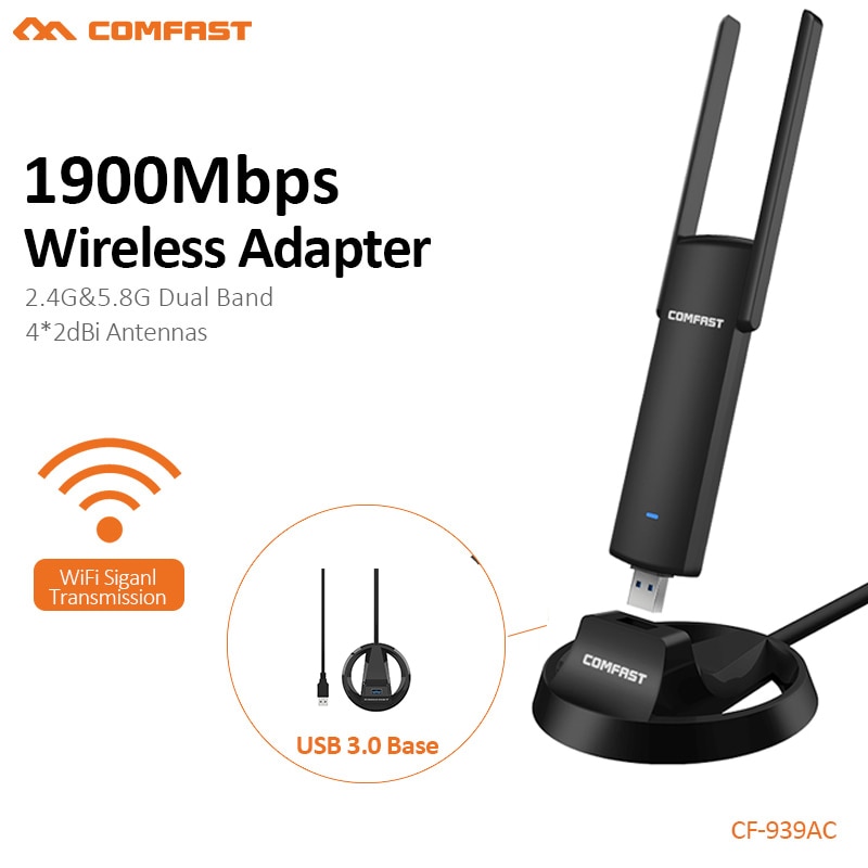 Comfast usb wifi-adapter 1900 mbps 2.4 ghz & 5.8 ghz dual-band wifi-dongle plug-and-play ac-netwerkkaart usb wifi-antenne cf --939ac