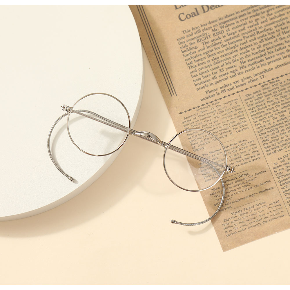 43mm Round Vintage Wire Rim Glasses Optical Eyeglass Frame with Cable Temples for Secure Fit