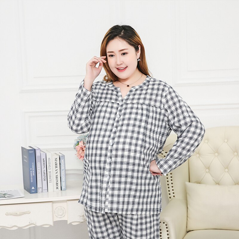Sommer damer pyjamas plaid indespærring bomuldstøj gravide kvinder mor hjemmetjeneste 3xl-6xl løst tøj