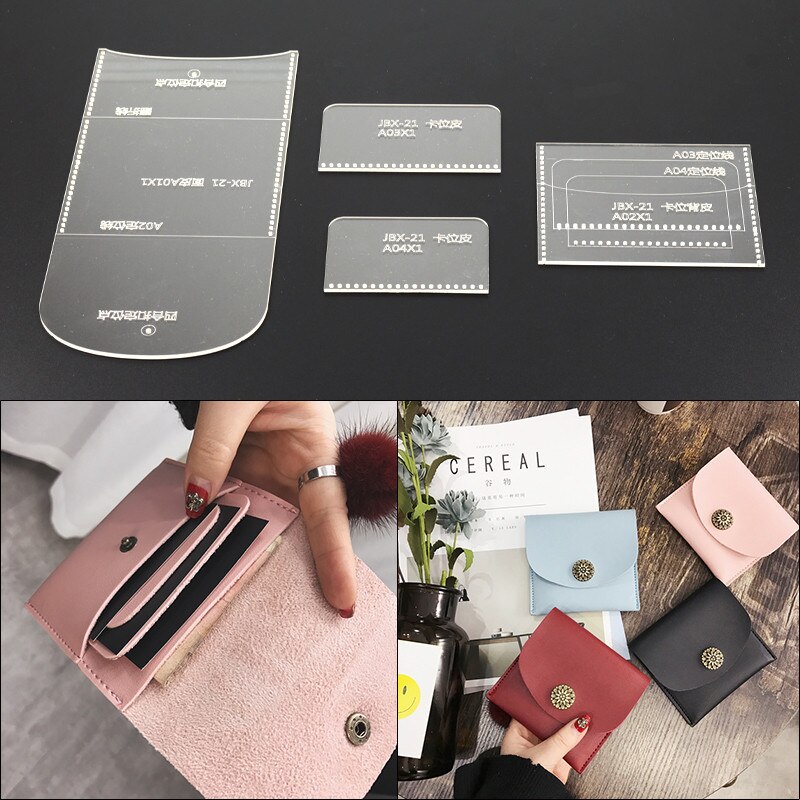 1 Set Acrylic Leather Template Home Handwork Leathercraft Sewing Pattern Tools Accessory Men Wallet Pattern 11*9.5*1cm