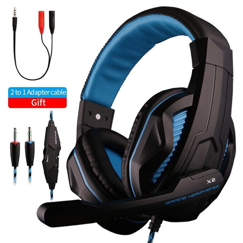 X2 Noise Cancelling Gamer Headset Met Microfoon Bass Stereo Computer Telefoon Gaming Headset Hoofdtelefoon Voor Pc PS4 Xbox Een: Blue