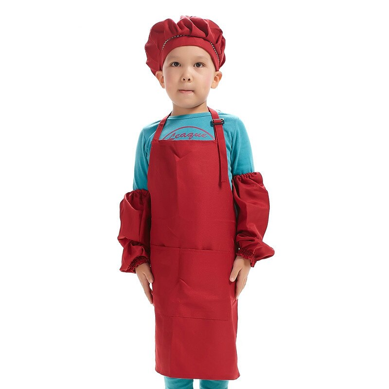 Kinderen Multicolor Koken Kleding Chef Uniform voor Kinderen Keuken Cosplay Halloween Party Kostuum Jongens Meisjes Schort Hoed Manchet: Dark red