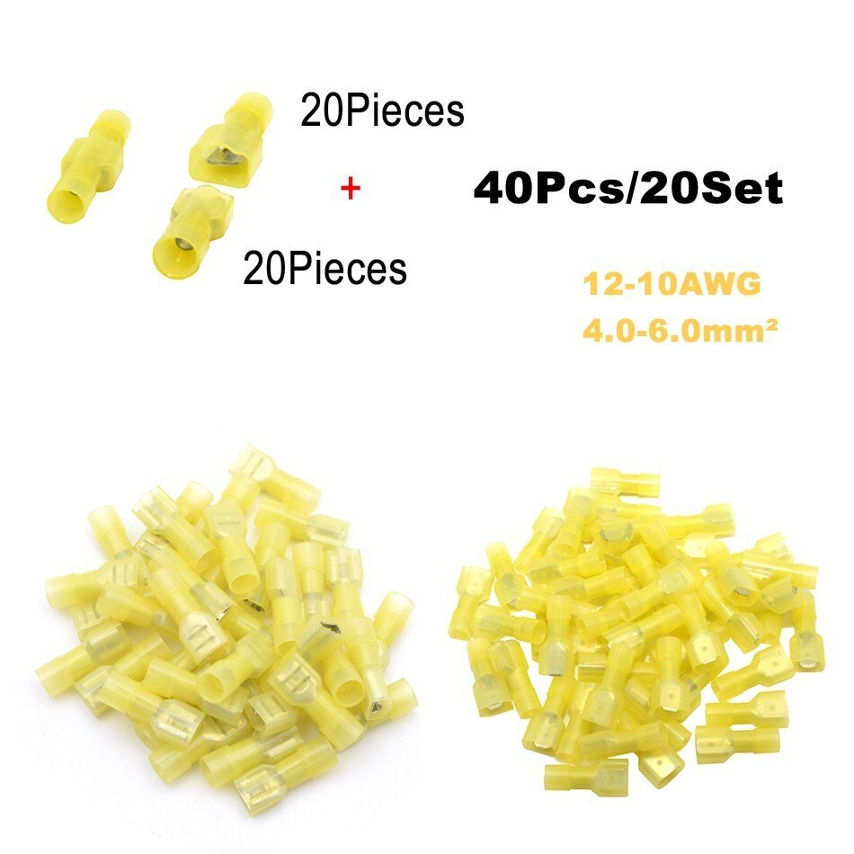 40 pièces 20 ensemble fil électrique connecteur mâle femelle sertissage isolation Nylon câble Terminal MDD FDD voiture terminateur: FDFNylon Yellow 20Se