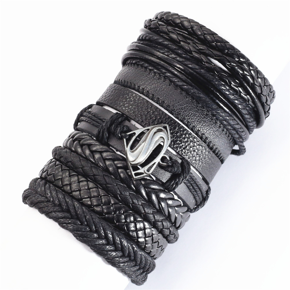 10 unids/set negro envoltura tejida nueva pulseras hechas a mano para hombres pulseras de cuero para hombres y mujeres brazalete para hombres de joyería al por mayor: Color amarillo claro