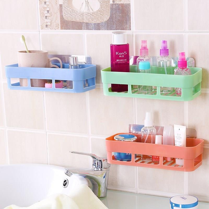 Bathroom Shower Shelf Rectangular Basket Plastic Suction Cup Storage Rack Shampoo Holder Household Kitchen Organizer Punch Free