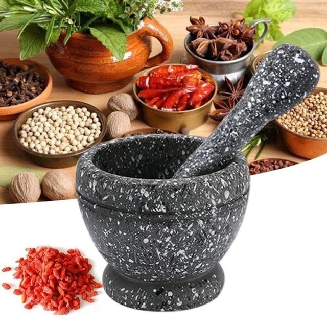 Pilon broyeur en bois granit blanc broyeur mortier saladier presse ail: 3