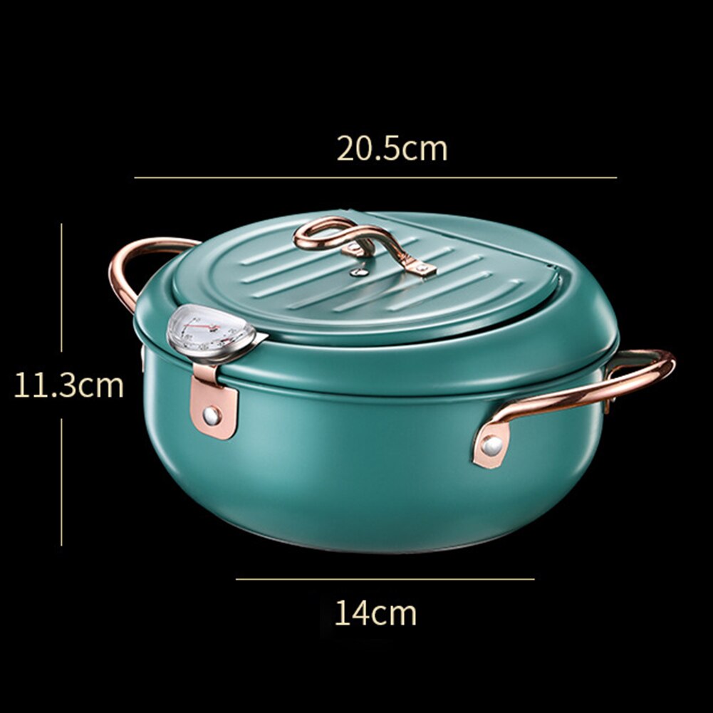 20 24 cm Japanese Tempura Deep Frying Pot with Thermometer and Lid Stainless Steel Kitchen Tempura Fryer Pan Cookware: Style A 20CM