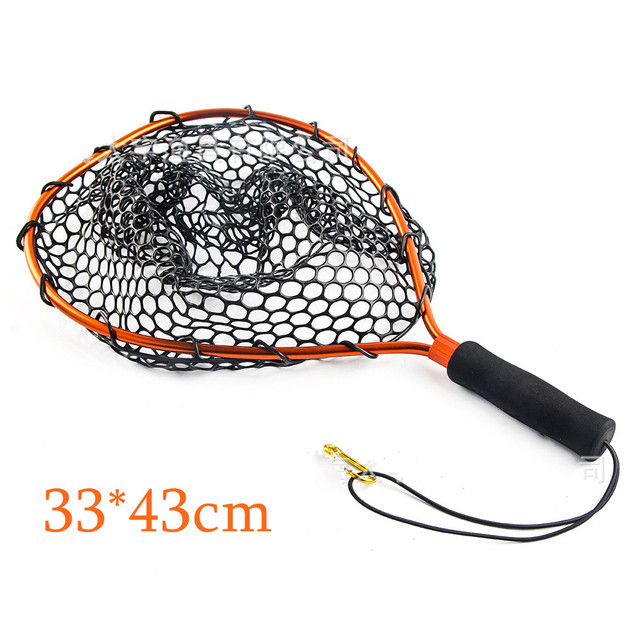 Draagbare Zachte Rubber Schepnet Forel Vangen Visnet Aluminium Visnet Trap Comfortabele Eva Handvat Met Stevige Hand Netto: 3343CM-orange