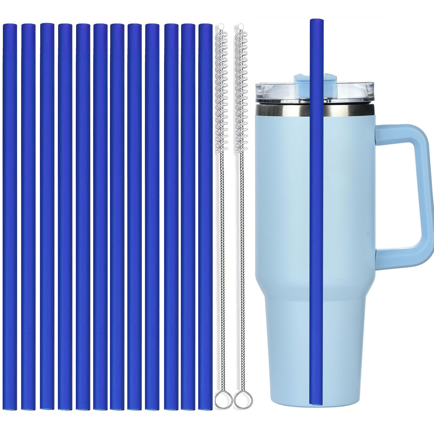 12Pcs Color Replacement Straws for Stanley 30/40 oz Tumbler , 12 in Long Reusable Plastic Straws for Stanley Cup, Plus 2 Brush: Dark Khaki