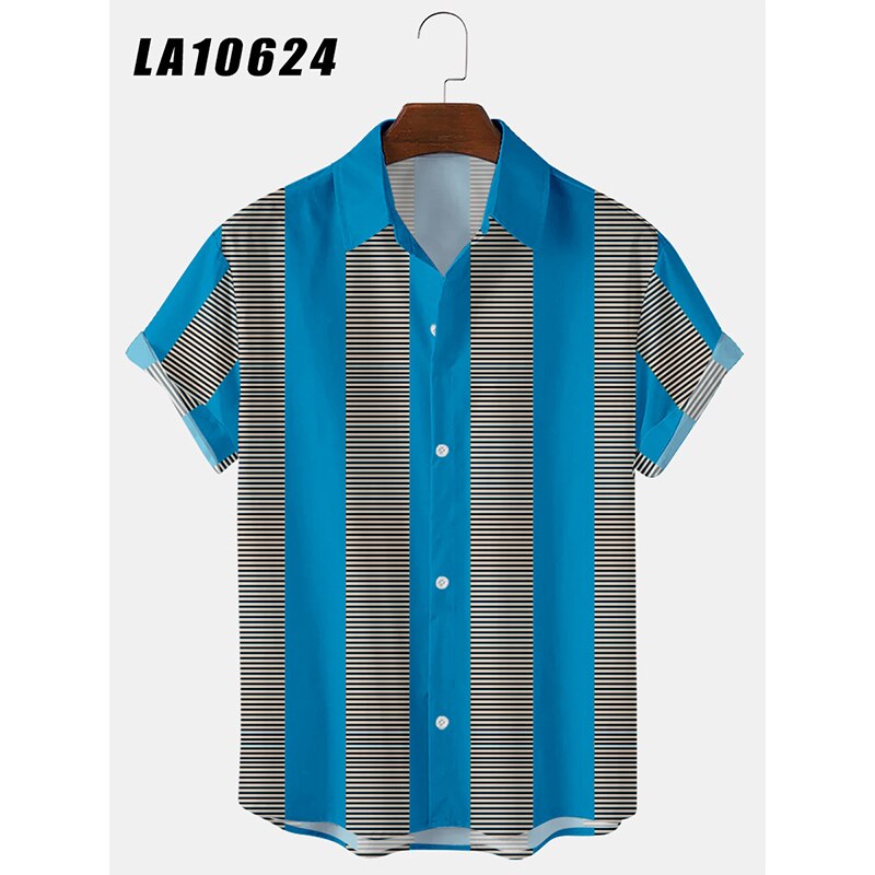 Zomer Shirts Voor Mannen Geel Gestreepte 3d Digital Printing Trend Losse Korte Mouwen Heren Shirts Top: LA10624 / M