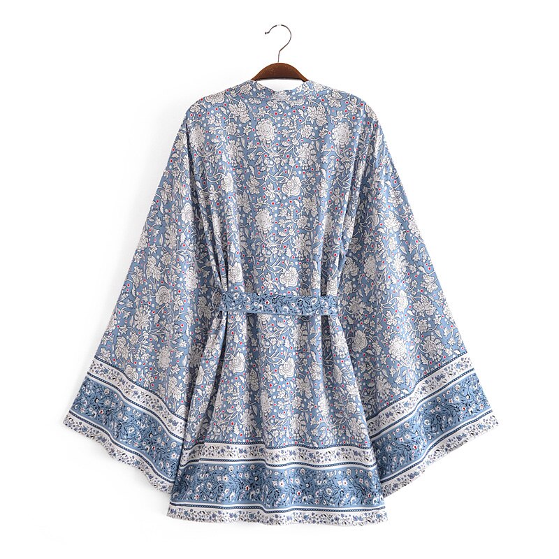 Kimono corto bohemio de rayón para mujer, ropa informal holgada con estampado Floral, para playa y verano