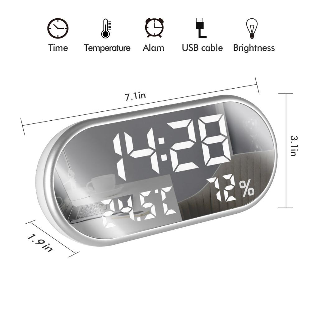 Digital Alarm Clock Portable Mirror HD LED Display with Time/Humidity/Temperature/Display Function USB Port ChargingNew Qgnv: 1