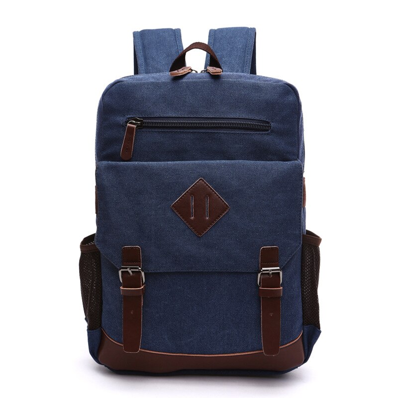 Heren Grote Vintage Canvas Rugzak Voor Mannen Canvas Bookpack Past Meest 15.6 Inch Laptop School Laptop Tas Wandelen Reizen Rugzak: blue