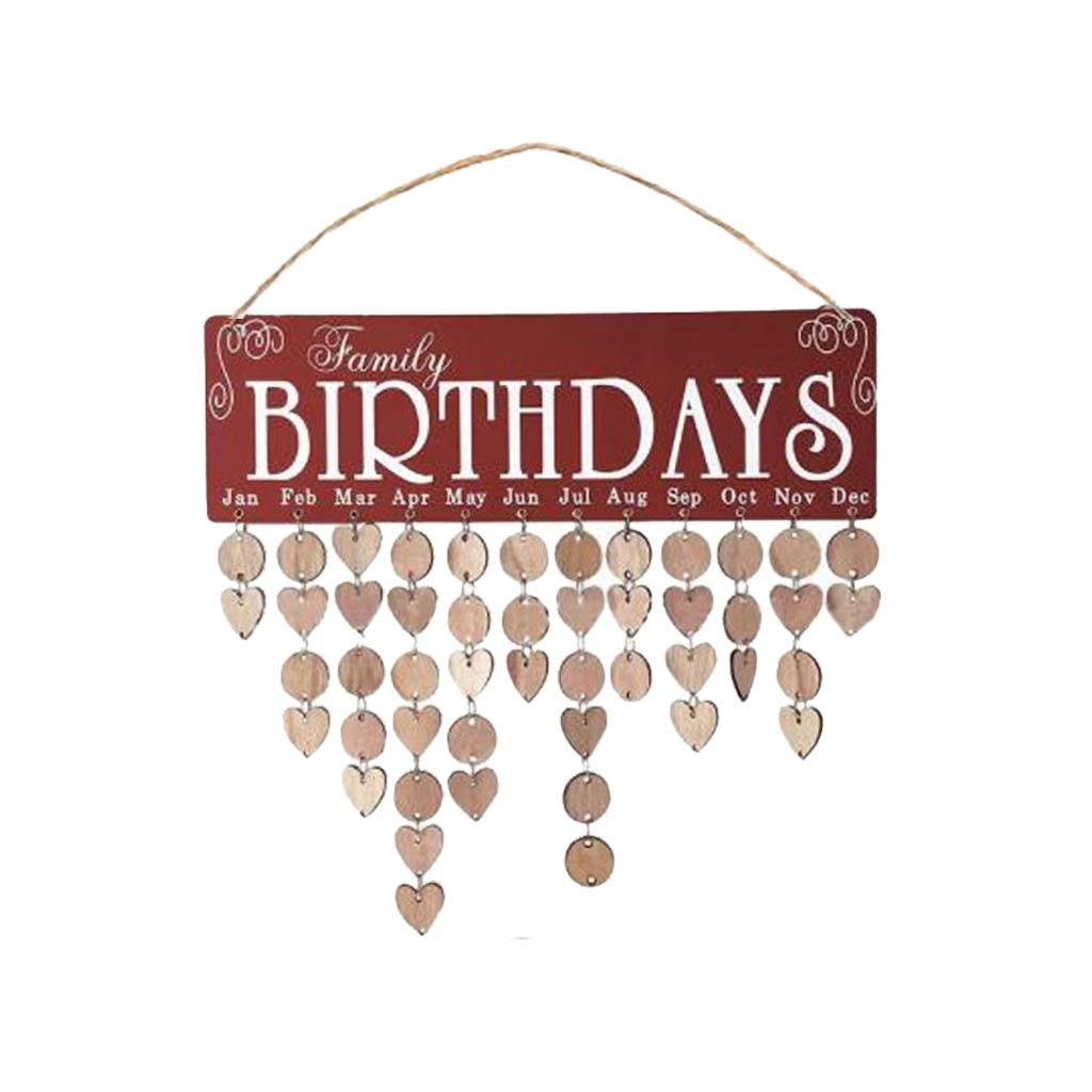 Familie kalender hængende opslagstavle familiemedlem og venner fødselsdag & festligheder påmindelse tegn træ dekoration vedhæng: Burgunder