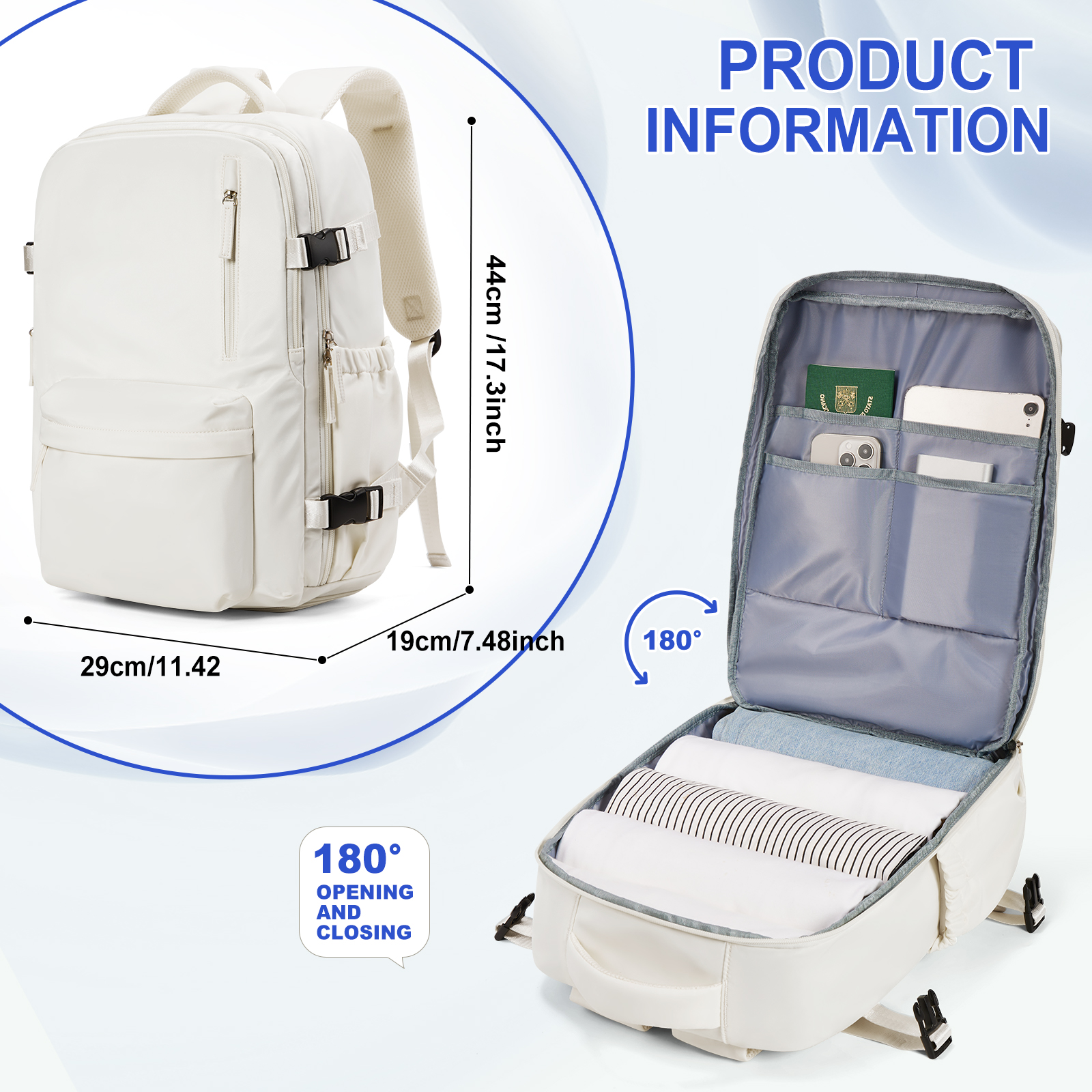 Plecak, 44x29x19, plecak podróżny dla kobiet i mężczyzn, plecak na przedmioty osobiste, zatwierdzony do lotu, torba na laptopa Business Weekender