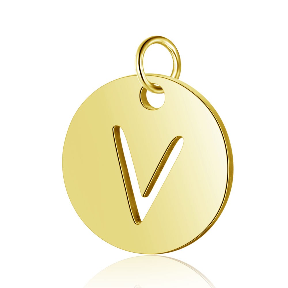 5 stuks PVD Gold Filled 26 Beginletter Naam Rvs Charm Real 316 Steel DIY Charms DIY Sieraden charms: V