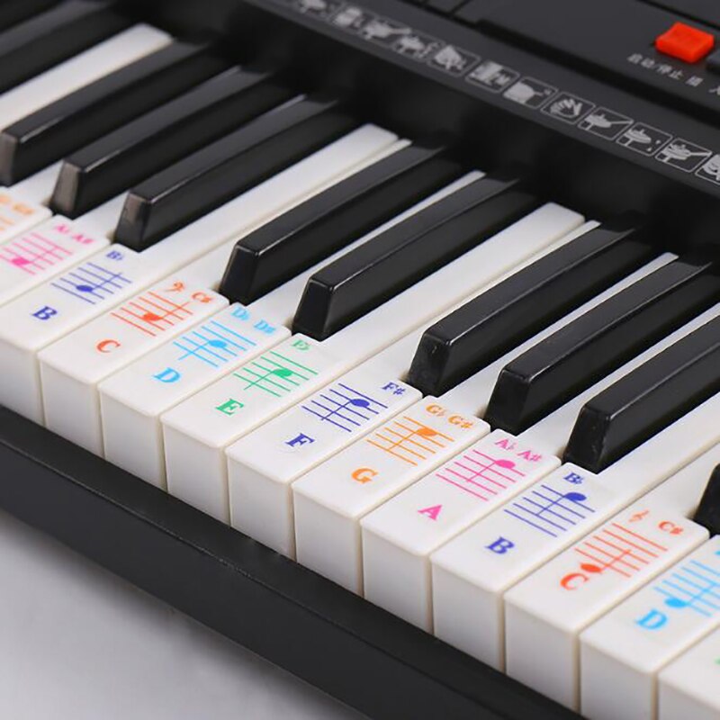 61 Key PVC Removable Piano Keyboard Music Note Stickers Color Transparent Piano Letter Notes Stickers Piano Spectrum Sticker