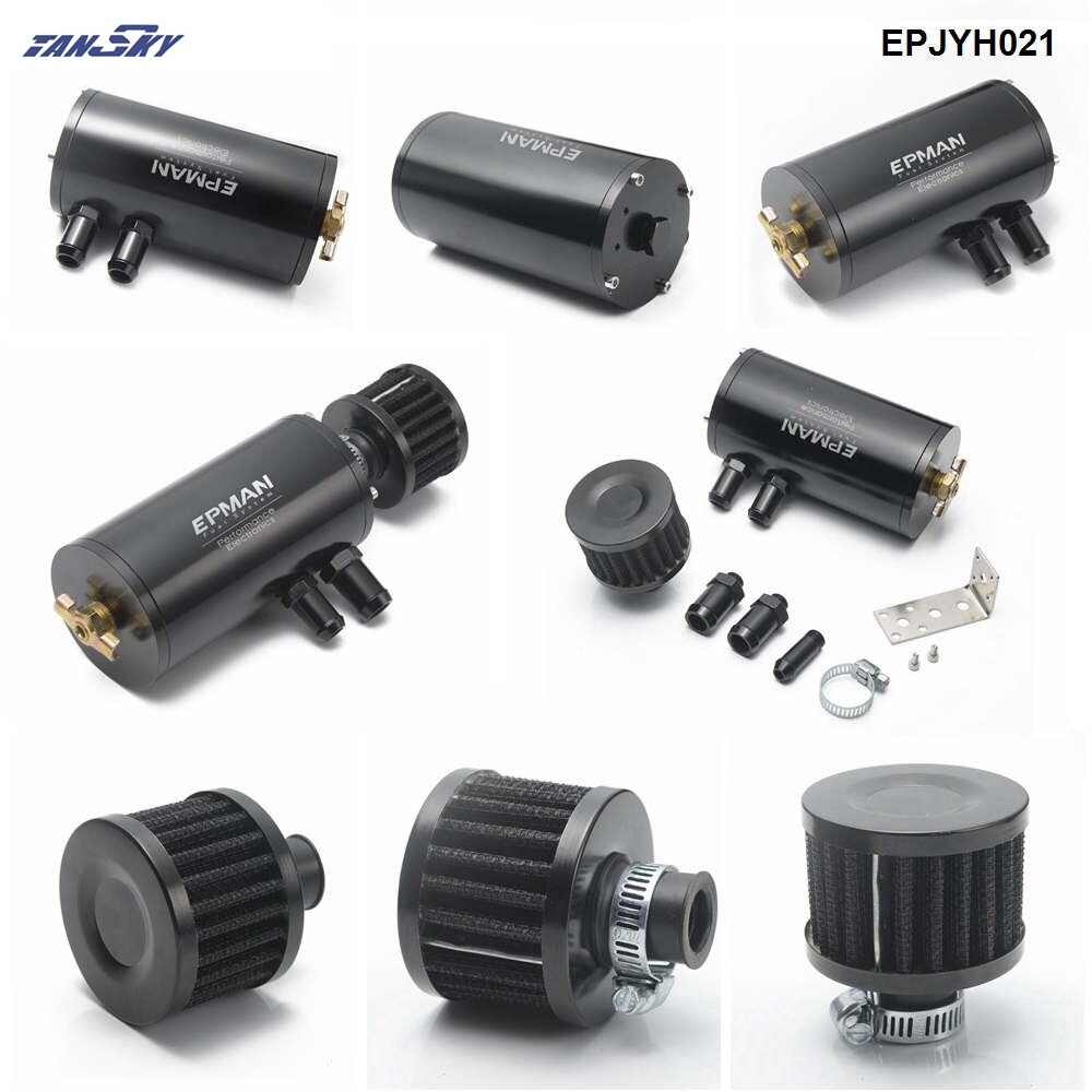 EPMAN Universal, tanque de captura de aceite con volantes cepillado, lata con filtro de ventilación, EPJYH021-AF de tanque de refrigerante redondo de aluminio para coche