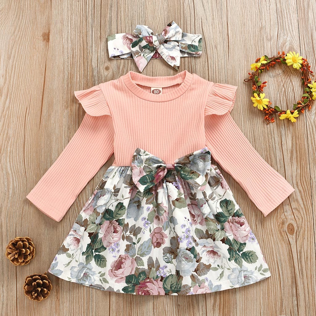 Di modo Del Vestito A Maniche Lunghe Per I Bambini Delle Ragazze Infantili Delle Ragazze Vestiti dei capretti Floreale Abiti Da Principessa Abiti Vestiti Vestido Infantil