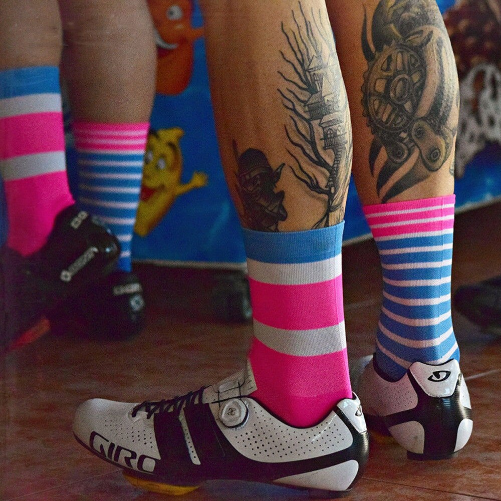 Stil sport cykelstrømper patchwork mænd kvinder åndbare sportscykel sokker stribe
