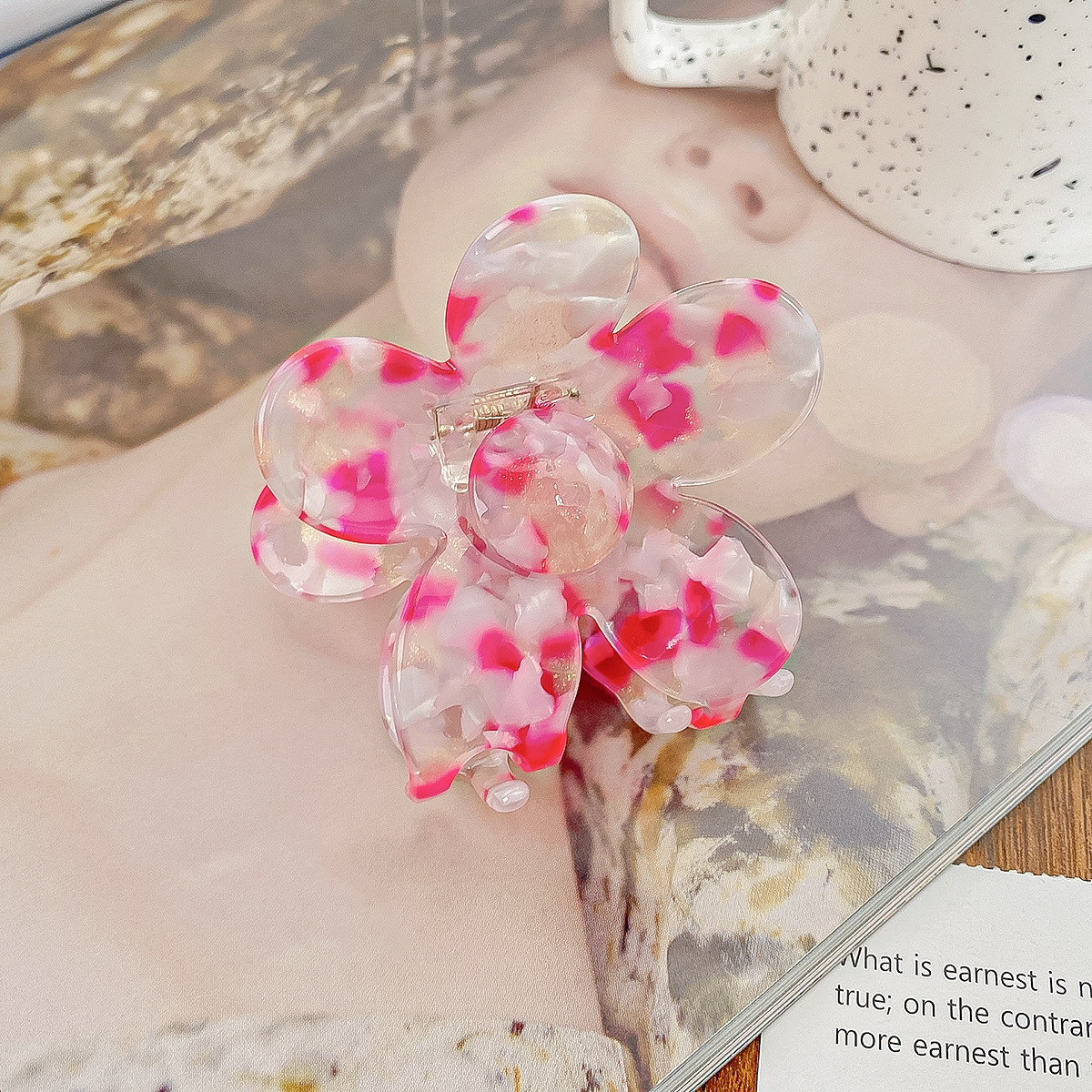 Nueva flor, coleta, pinza para el pelo de tiburón para mujer, pinza para el pelo gruesa, pinza para el pelo de acetato, pasadores, accesorios para el cabello: Plata