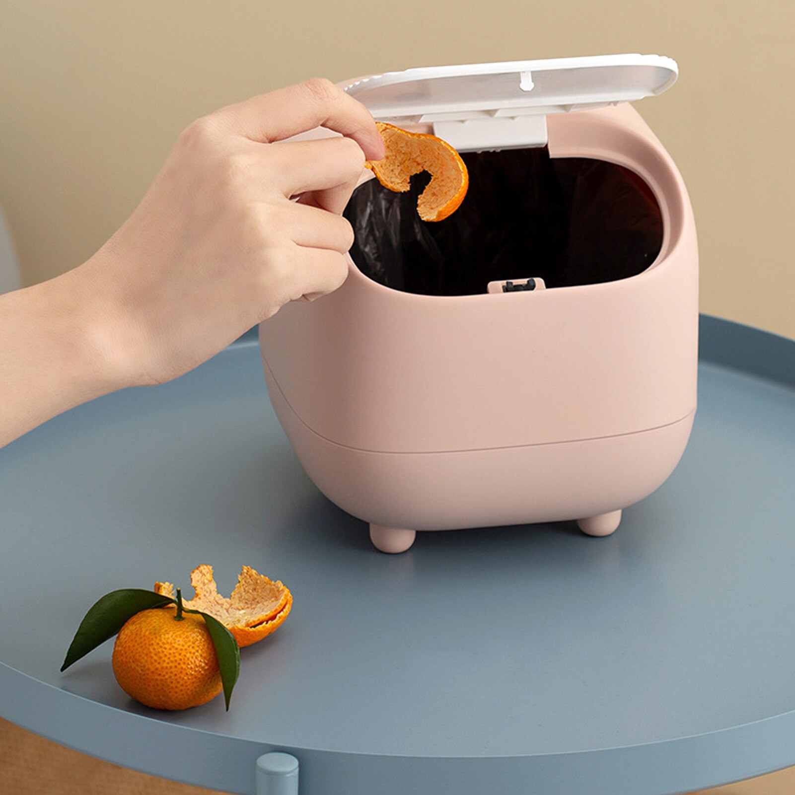 Mini Desktop Prullenbak Auto Opslag Emmer Met Deksel Huis Vuilnisbak Double-Layer Push-Type Vuilnisbak kantoor Pompen Tissue Doos