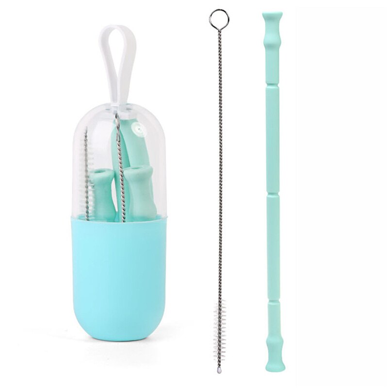 Bar Tools Foldable Silicone Straw Set Portable Drinking For Travel Reusable With Brush Flexible Chewy And Safe Easy To Remove: 01