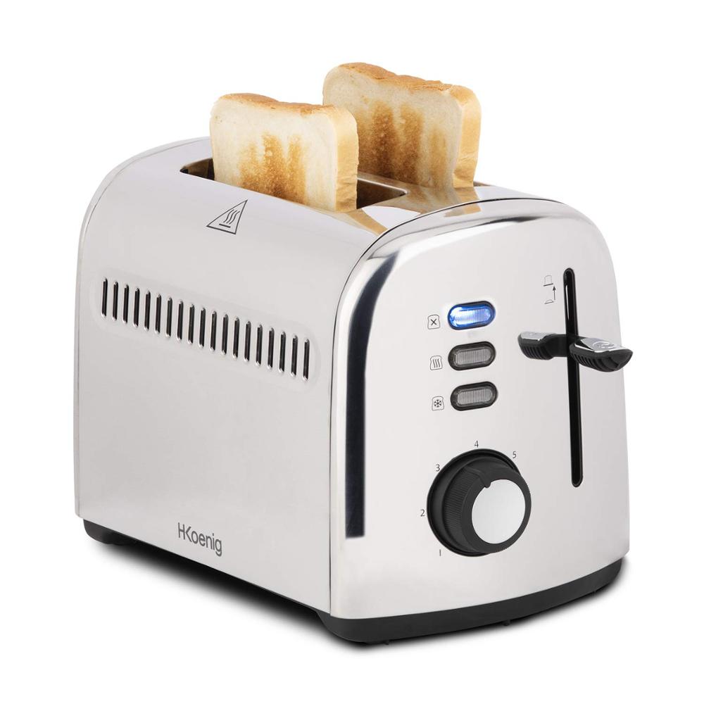 H.Koenig TOS9 Tostadora 950 W, 2 Ranuras Largas, Ideal para Baguets o Rebanadas Largas, 7 Niveles, 3 Funciones : Calienta, Recal