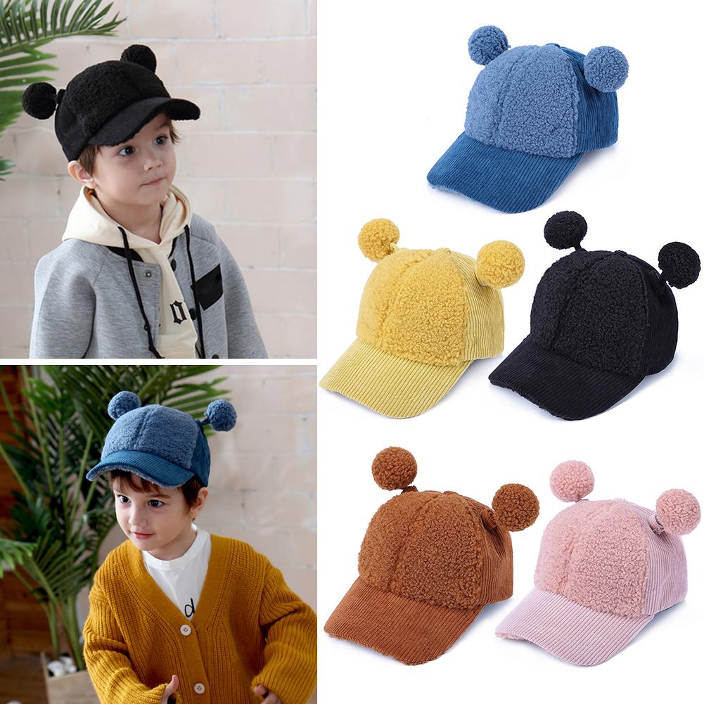 JOCESTYLE Baby Solid Color Baseball Caps Children Autumn Winter Fleece Snapback Hats