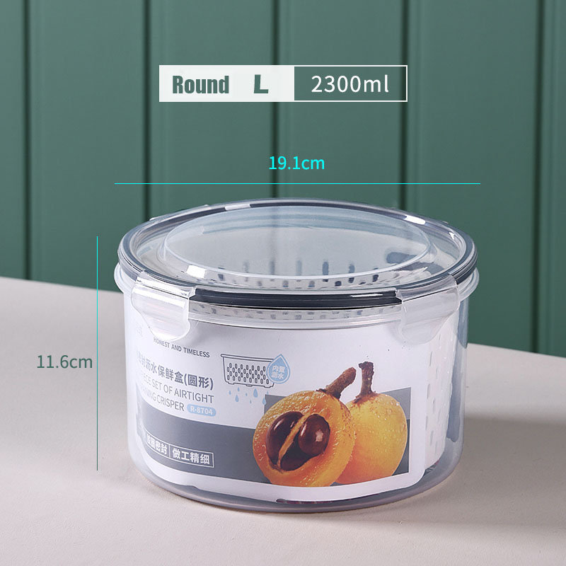 3PCS Kitchen Storage Basket Container Refrigerator Storage Box Fridge Fresh Kitchen Organizer Vegetable Fruit Boxes Drain Basket: NJG226B-2300ML