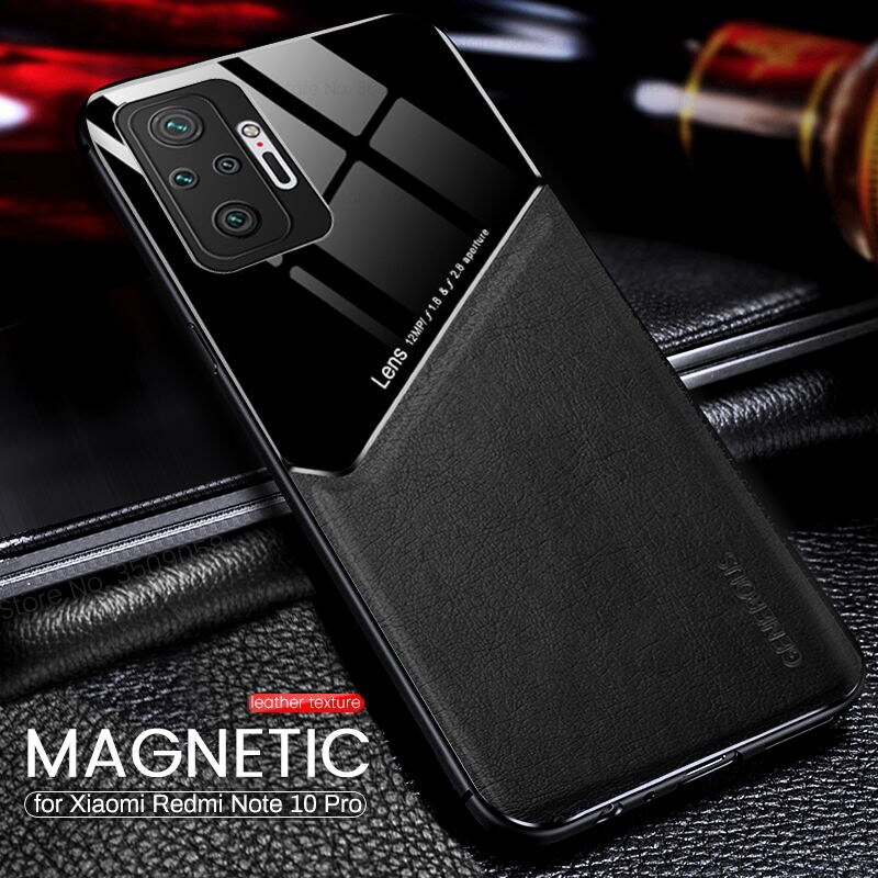 for redmi note 10 pro case leather texure car magnetic holder covers for xiaomi redmi note10 pro silicone frame shockproof coque