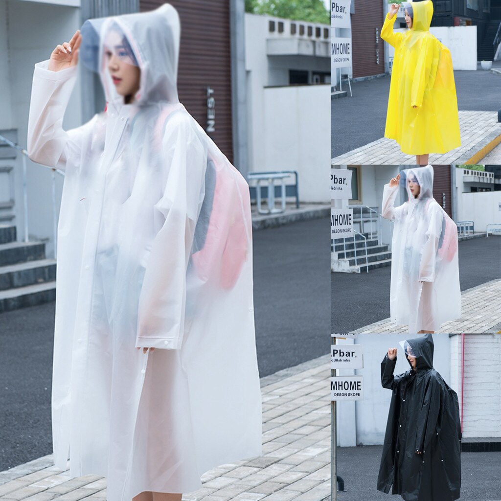 EVA Women Man Raincoat Thickened Waterproof Rain Poncho Coat Adult Clear Long Transparent Camping Hoodie Rainwear Suit