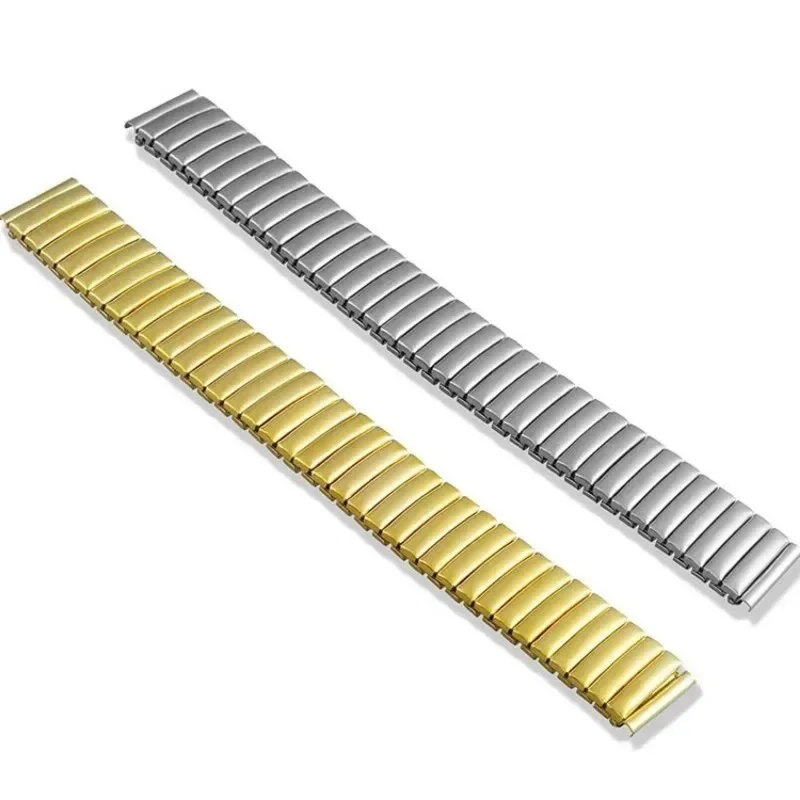 12mm 14mm 16mm 18mm 20mm 22mm Edelstahl Gummiband Gold Stretch Expansion Metall Armband Männer Frauen ersetzen Armband