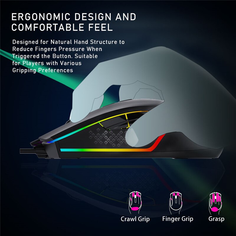 Mouse da gioco AULA RGB cablato 2 pulsanti laterali programmabile 6400 DPI regolabile comodo ergonomico Grip ottico PC Desktop Laptop