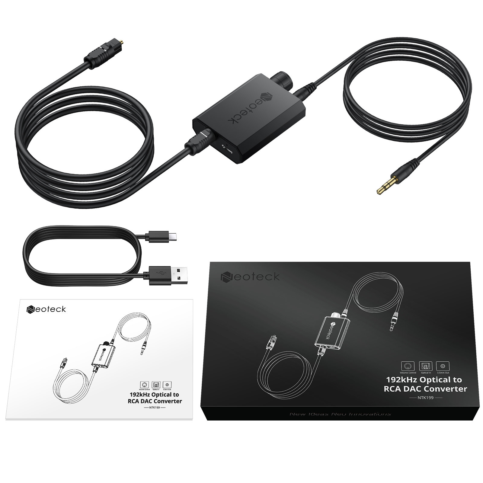 Convertitore DAC Neoteck 192kHz convertitore Audio da SPDIF a 3.5mm AUX da digitale ad analogico adattatore Audio ottico da Toslink a 3.5mm: Default Title