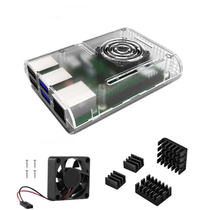 Aokin Raspberry Pi 4 Model B Case met Cooling Fan Heatsink Aluminium Koellichaam Voor Raspberry pi 4 4B Cover: transparent 3 in 1