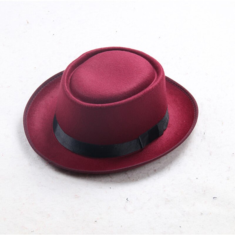 Padre usa lana de imitación simple para hombre, Caballero Negro plana de sombrero de copa, sombrero cóncavo de cabeza superior, sombrero de jazz, sombrero de cubo, gorra de mujer: 8