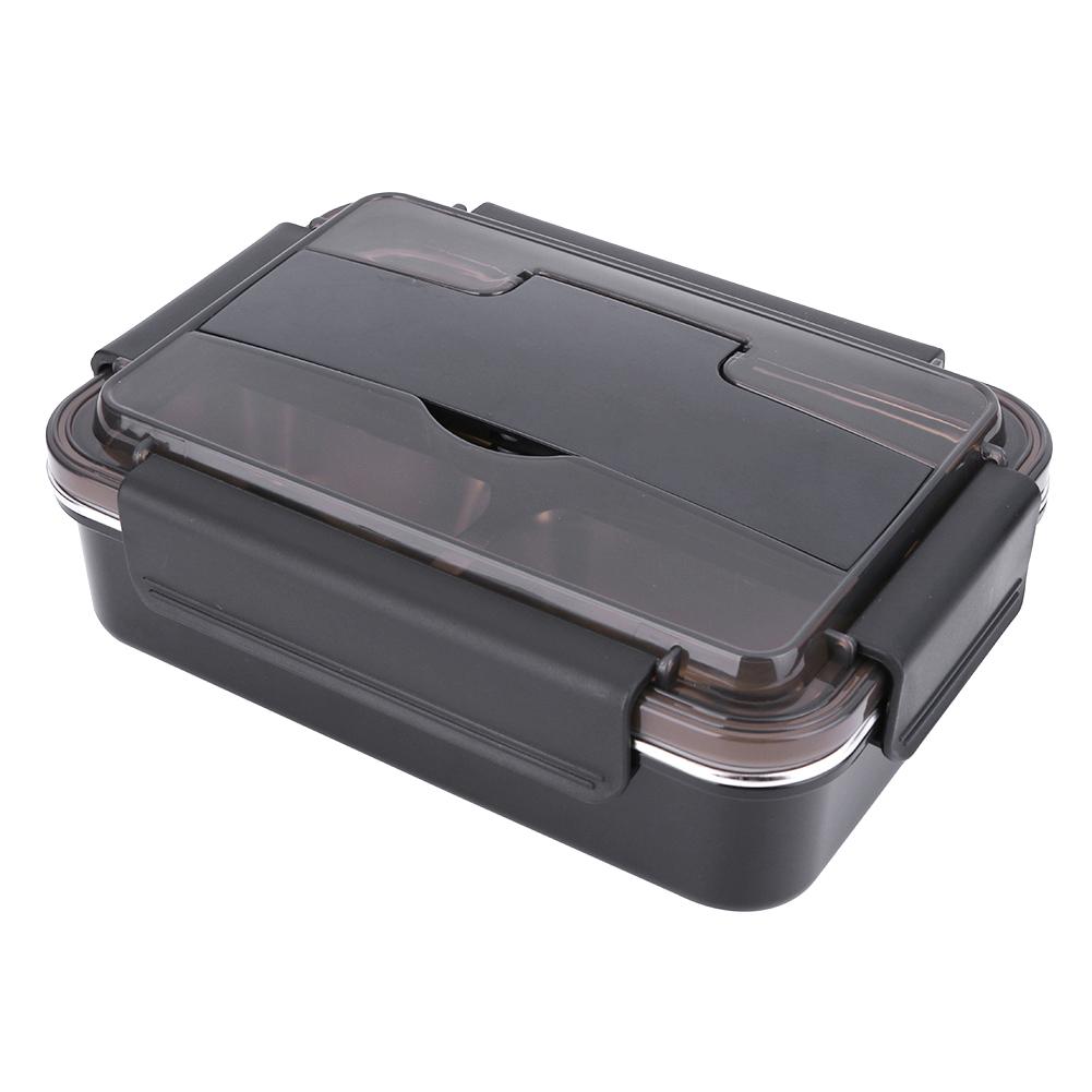 Portable Lunch Box Stainless Steel Bento Box With Tableware Student Sealed Leak-proof Large-capacity Food Container: Black
