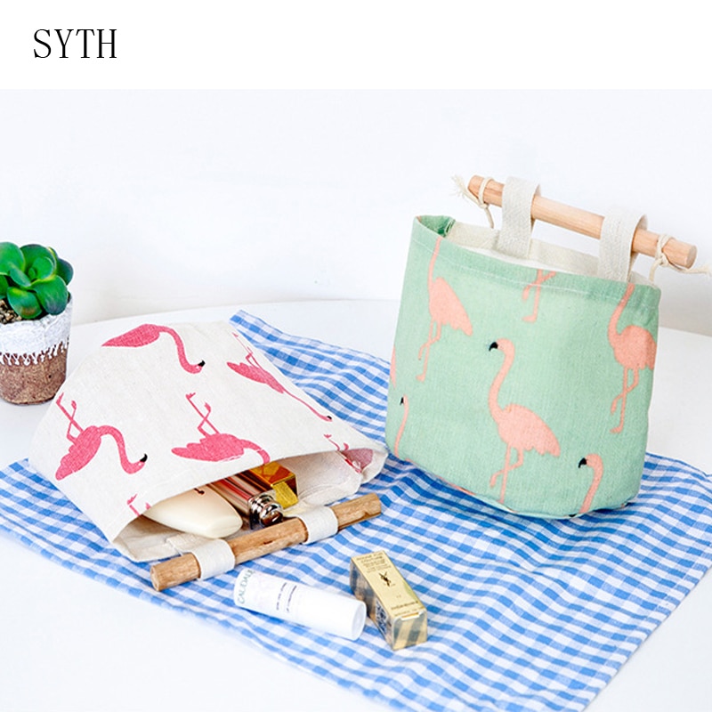 Pattern Cotton Linen Hanging Storage Bag Wall Mounted Wardrobe Hang Bag Wall Pouch Cosmetic Toys Organizer
