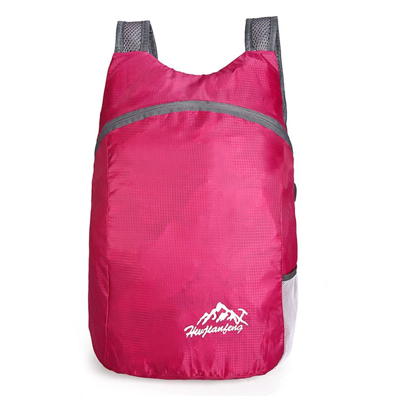 20l slitesterk nylon sammenleggbar ryggsekk unisex lett utendørs reise tursekk bærbar camping dagsekk: Rosenrød
